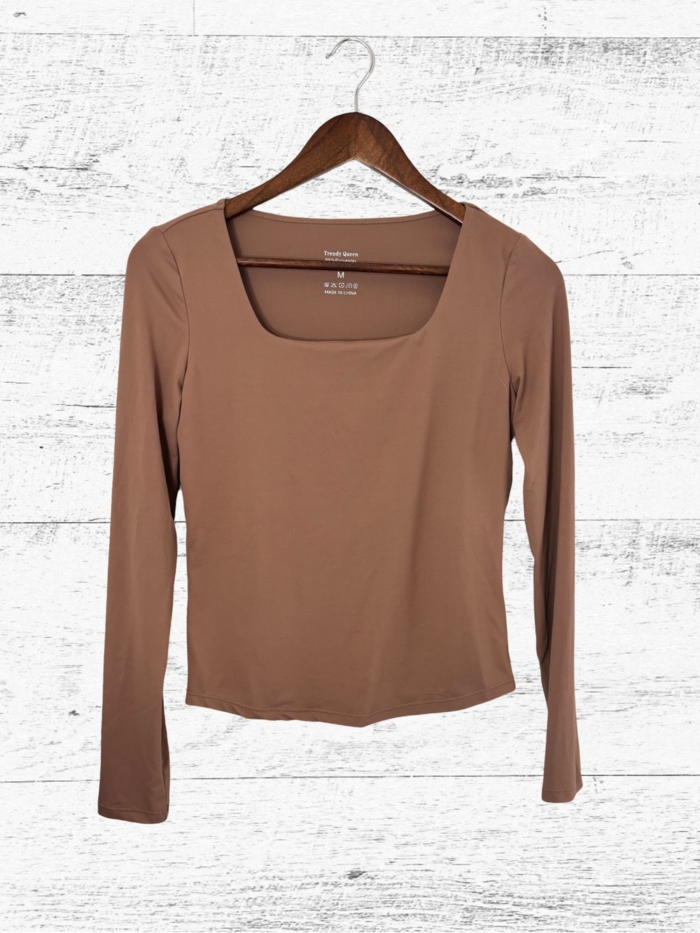 Square Neck Long Sleeve Top in Taupe